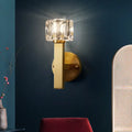 Modern brass wall light with clear crystal block for living room