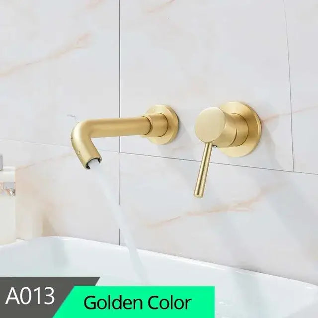 خلاط حوض حمام بتصميم عصري من النحاس يُثبت على الحائط، صنبور منحني