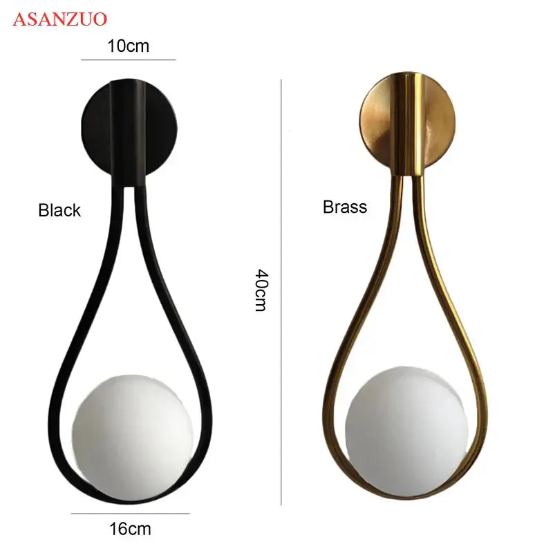 Modern brass wall sconce frosted glass teardrop living room light