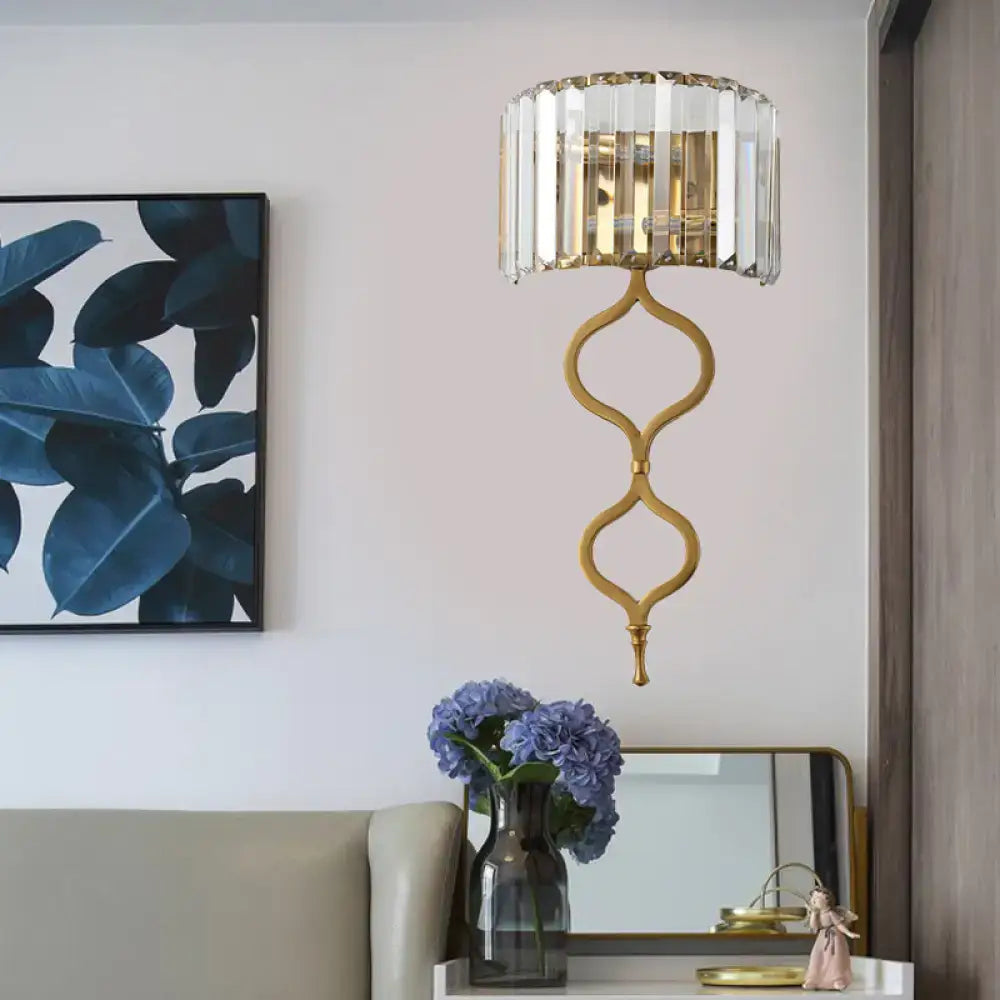 Modern brass wall sconce with crystal rectangle shade bedroom light