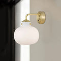 Modern brass wall sconce with oblong milk white glass shade balcony light
