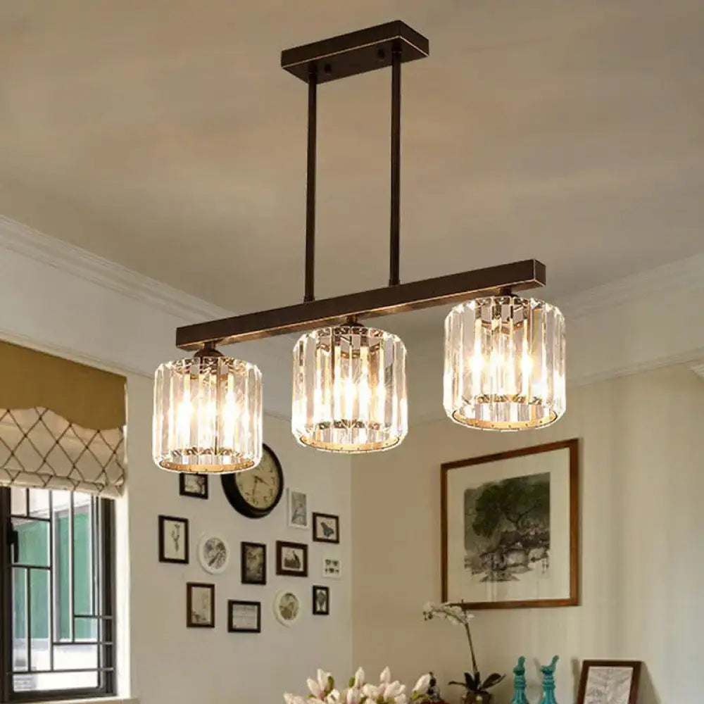 Modern bronze 3-light crystal island pendant dining room light