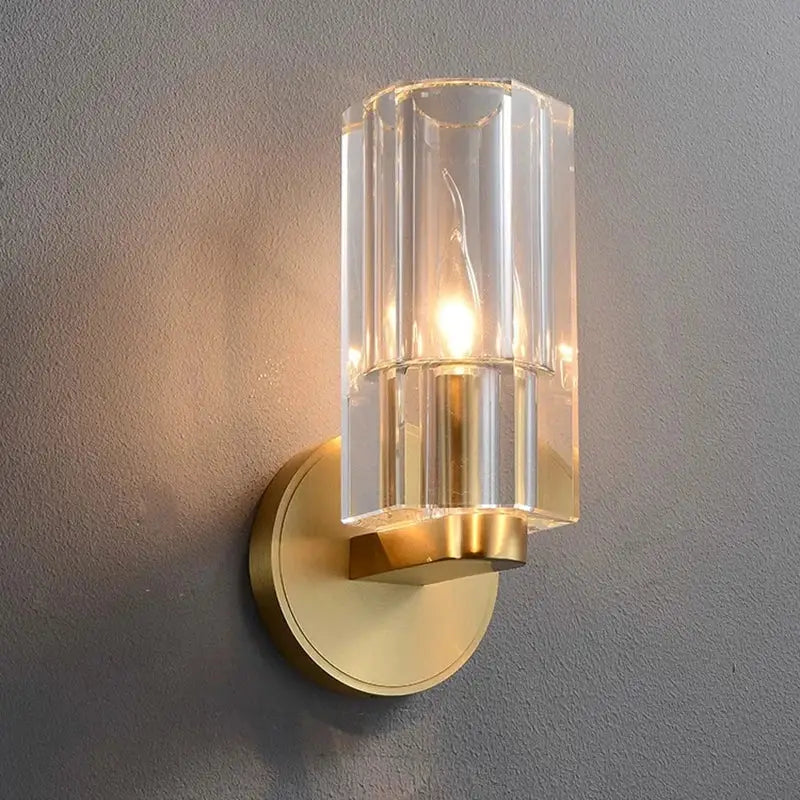 Modern bronze copper crystal wall lamp bedroom lighting fixture