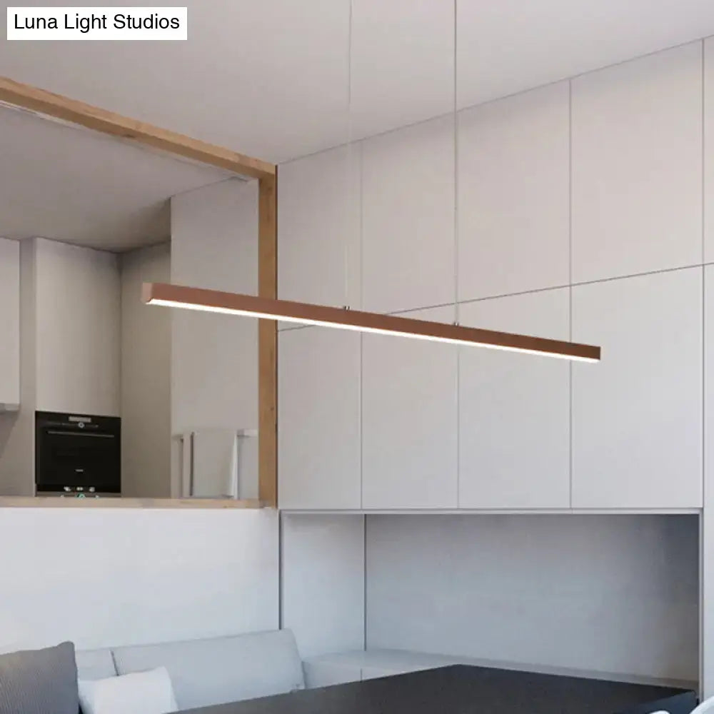 Modern bronze metal linear island pendant – kitchen warm white light