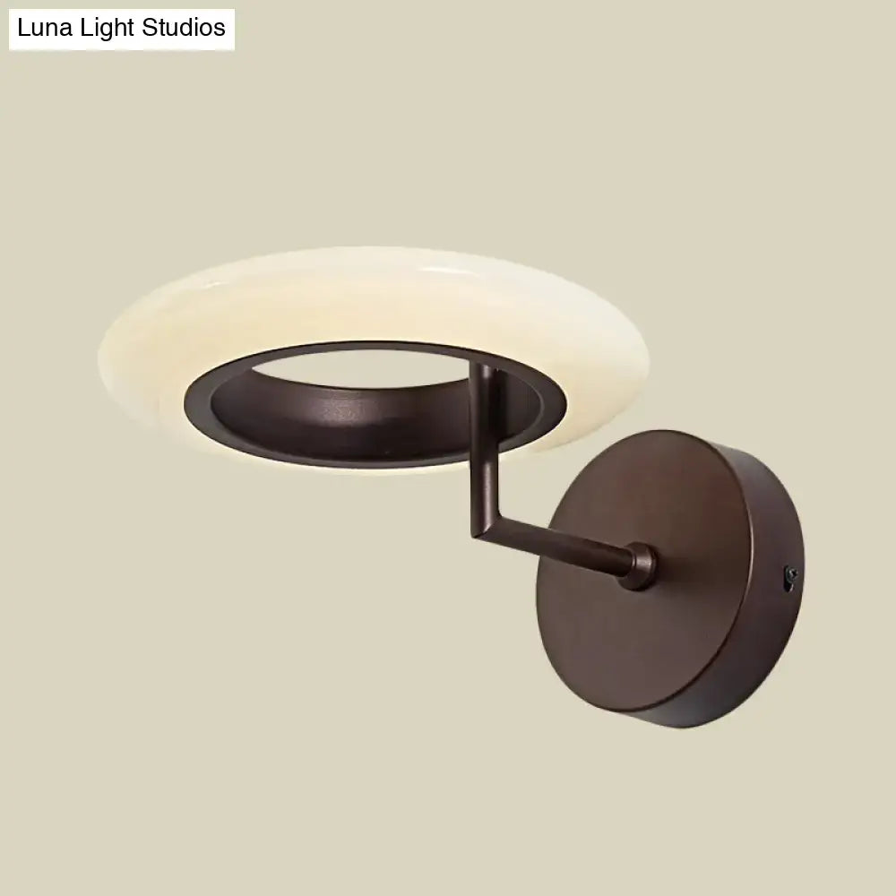 Modern bronze round led wall lamp bedroom frosted glass light 110v-120v