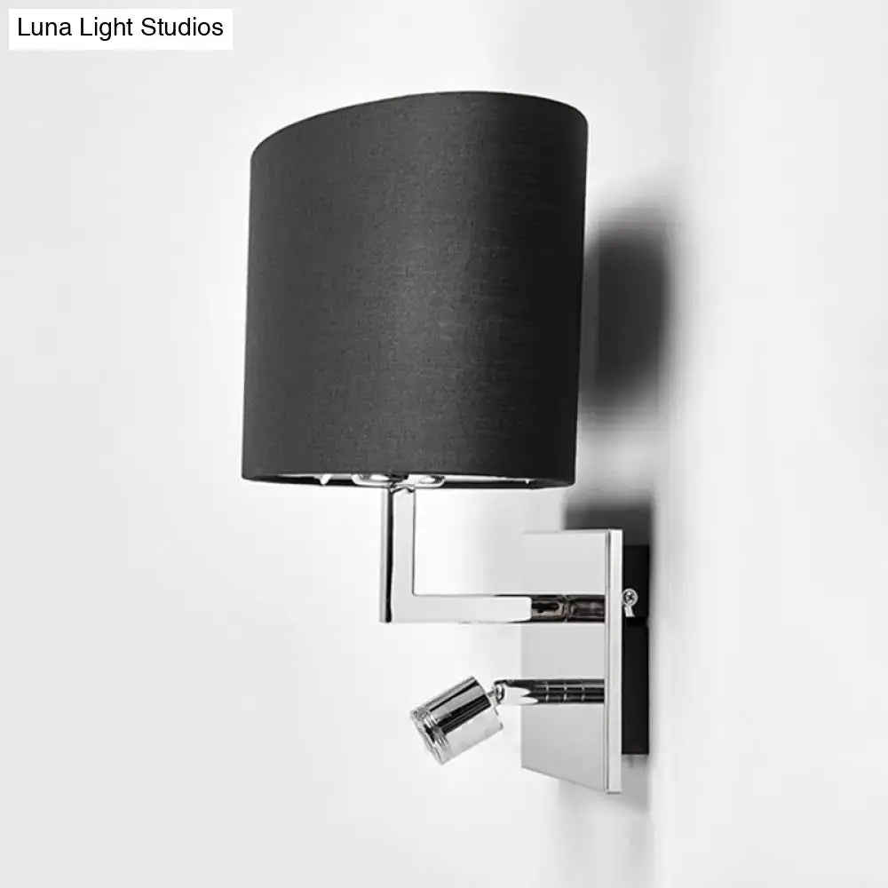 Modern brown fabric and chrome wall light bedroom sconce