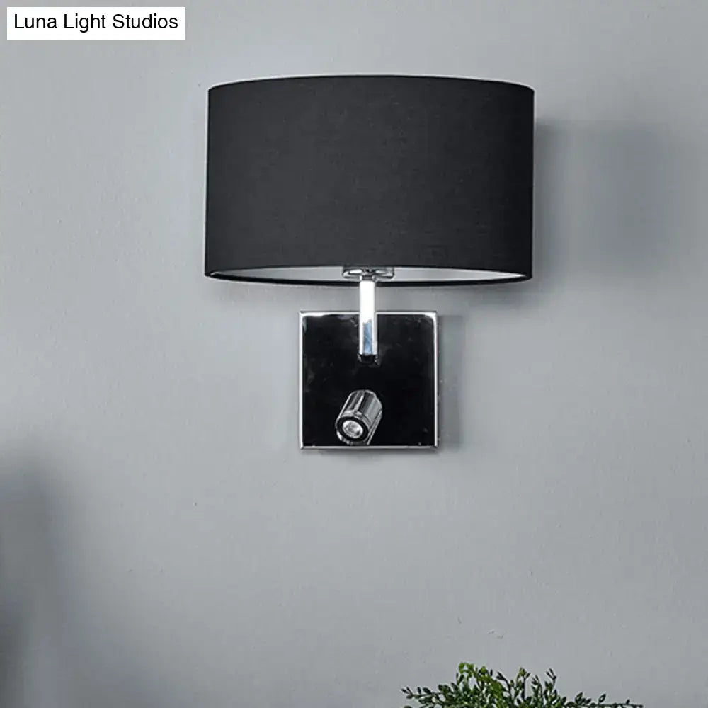 Modern brown fabric and chrome wall light bedroom sconce
