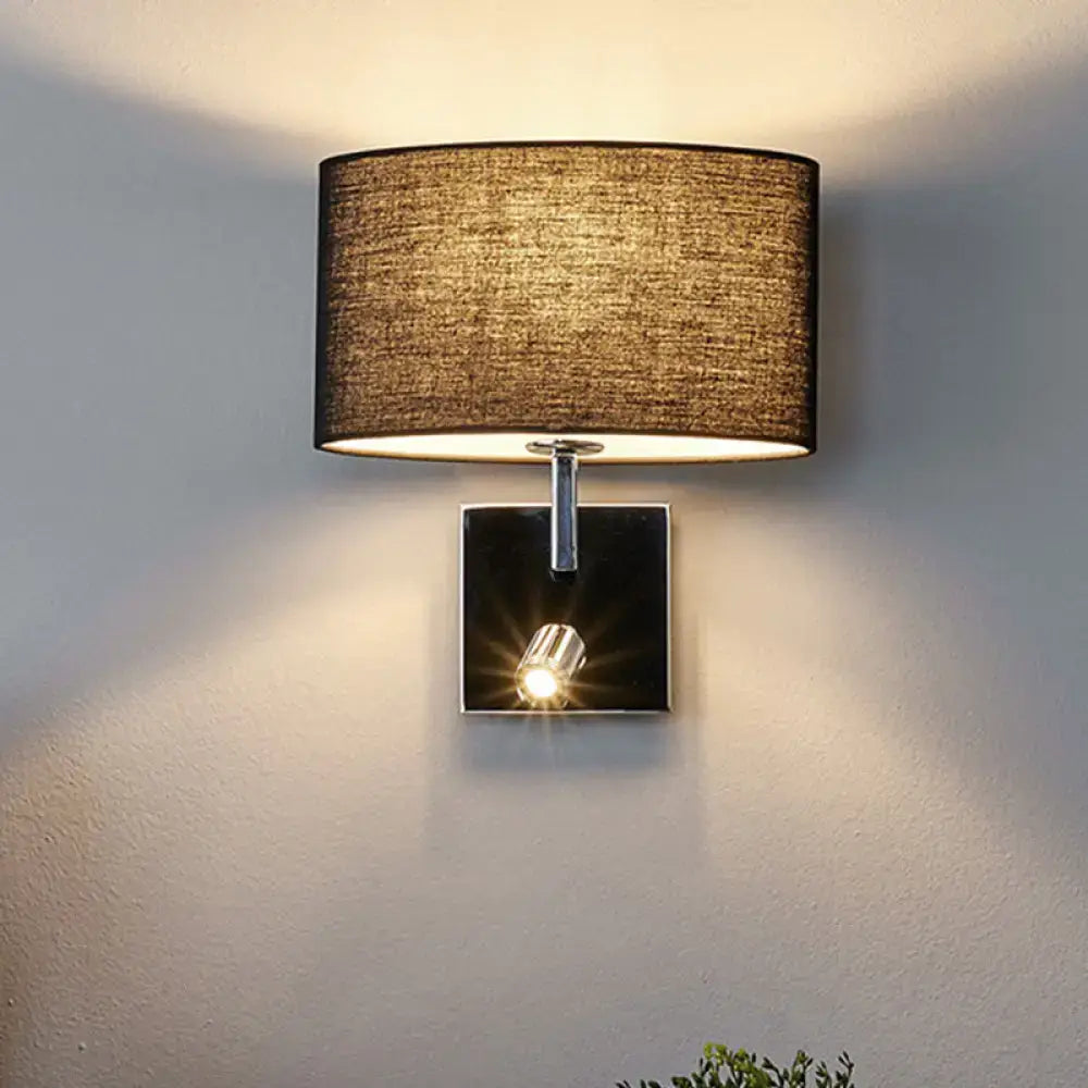 Modern brown fabric and chrome wall light bedroom sconce