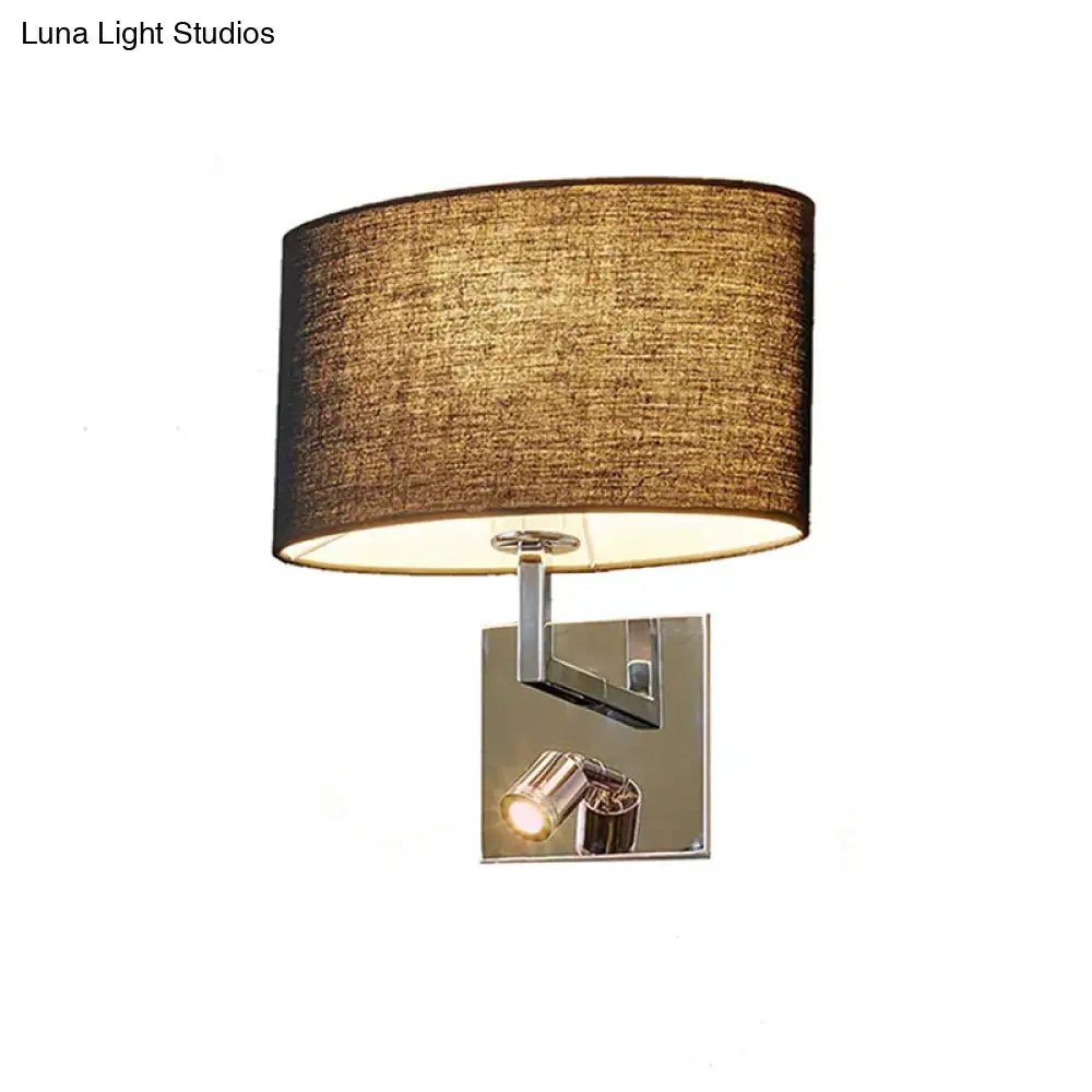 Modern brown fabric and chrome wall light bedroom sconce