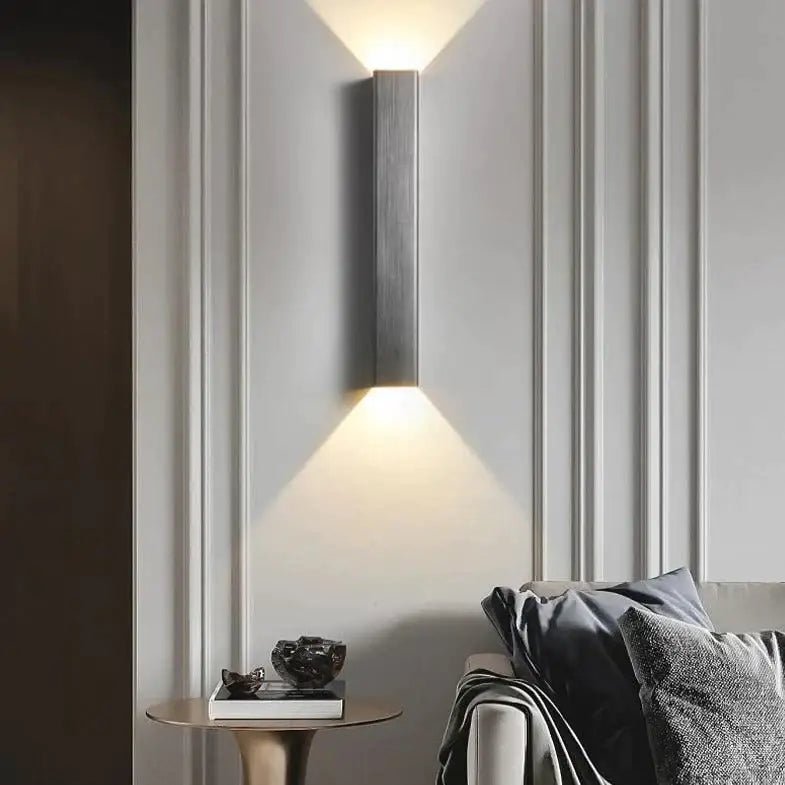 Modern brushed aluminum rectangular wall sconce bedroom ambient light
