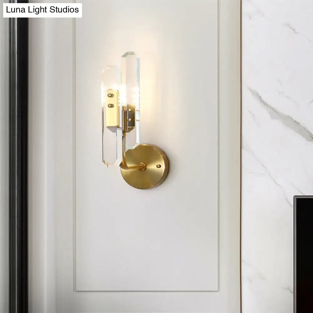 Modern brushed brass crystal shade wall mounted sconce living room
