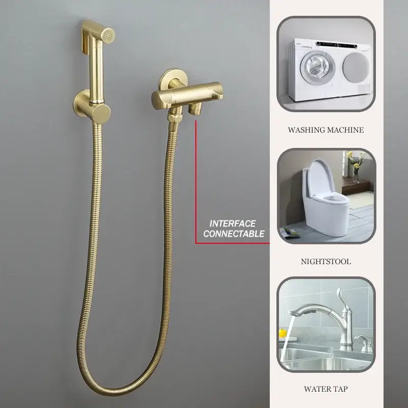 Modern brushed gold angled dual outlet toilet filling valve bathroom