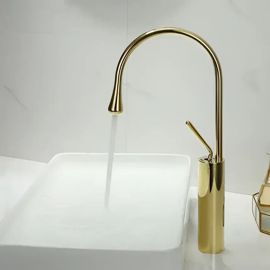 Modern brushed gold basin faucet with swivel spout for bathroom