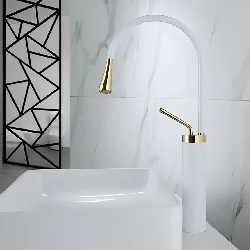 Modern brushed gold basin faucet with swivel spout for bathroom