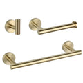 Modern brushed gold bathroom accessory set with towel rack