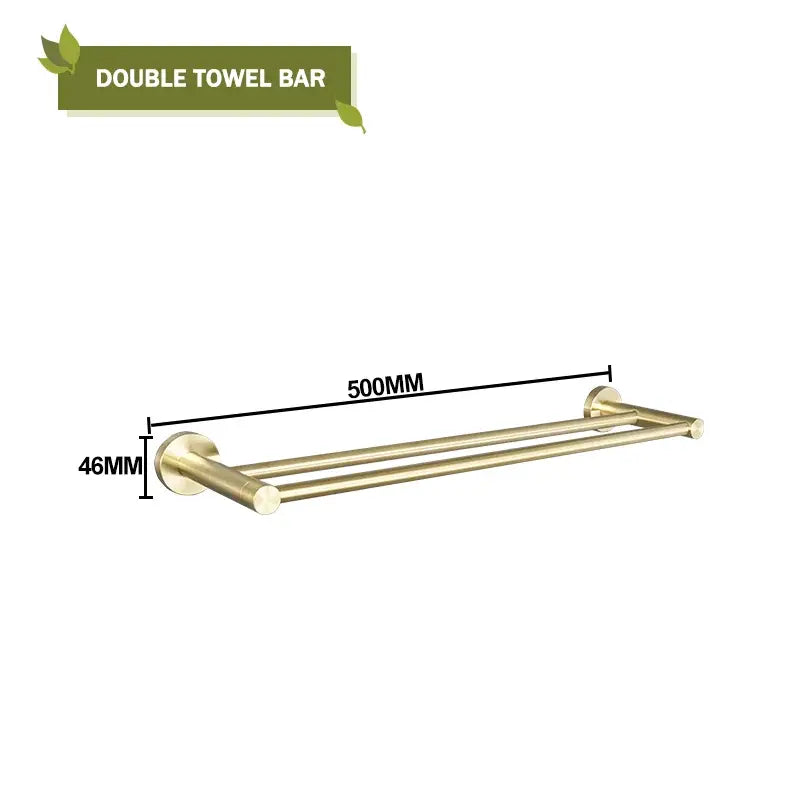 Modern brushed gold bathroom hardware set with glass soap dish