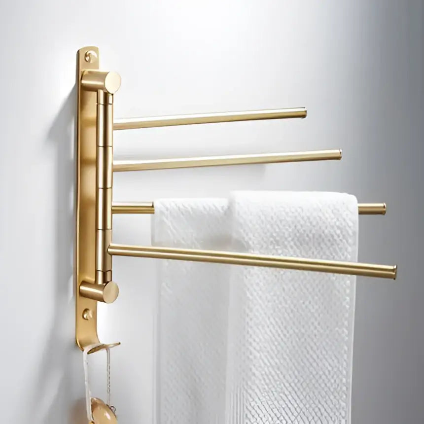 Modern brushed gold bathroom hardware set with towel rack