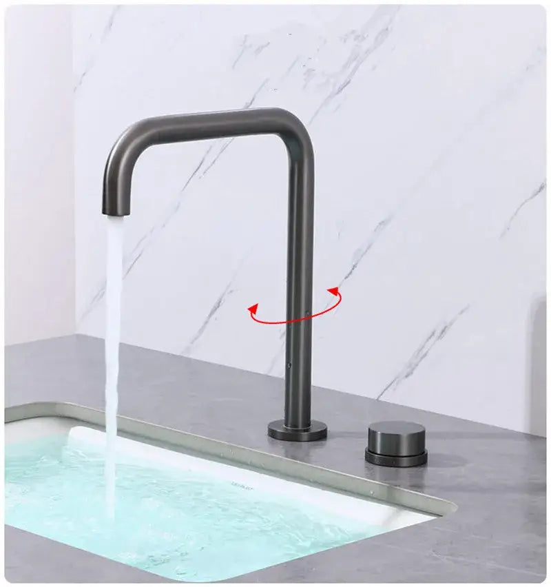 Modern brushed gold & black basin faucet kitchen rotating tap
