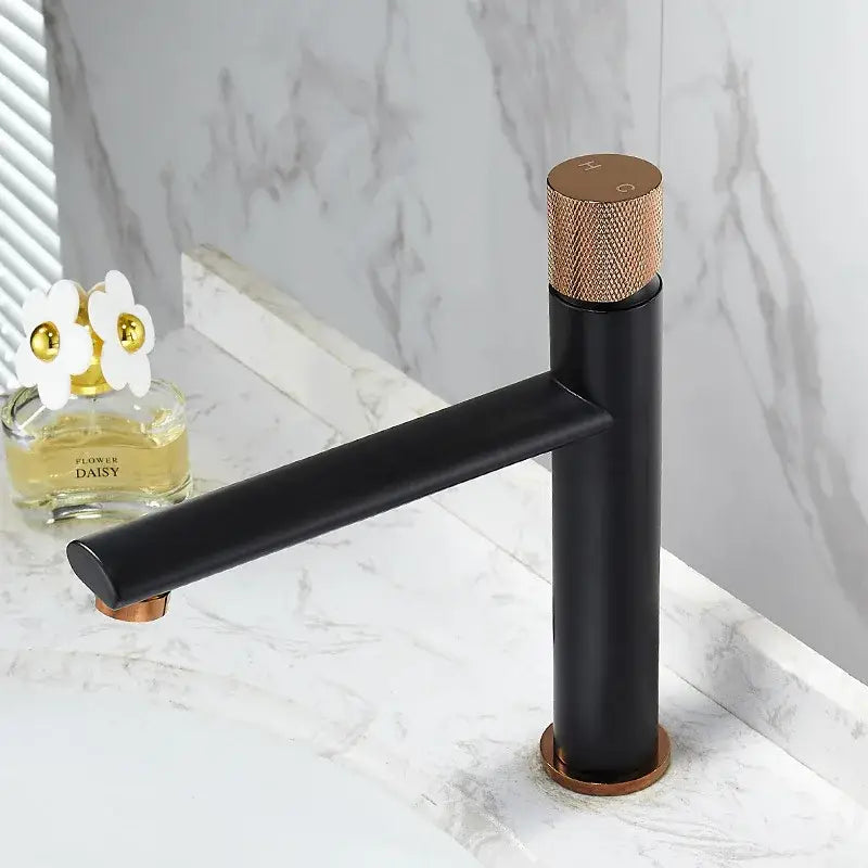 Modern brushed gold brass basin faucet with knurled bathroom sink tap