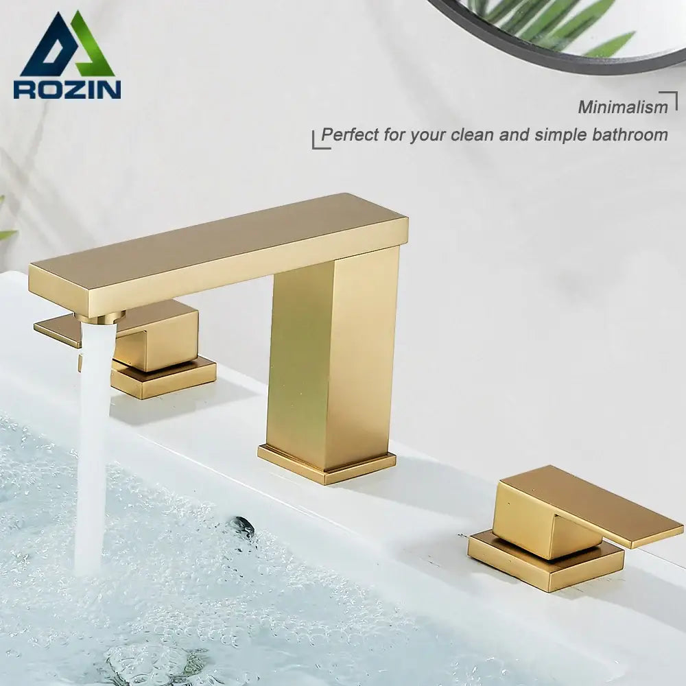Modern brushed gold dual handle waterfall faucet bathroom sink tap