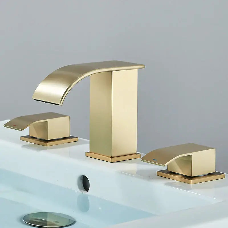 Modern brushed gold dual handle waterfall faucet bathroom sink tap