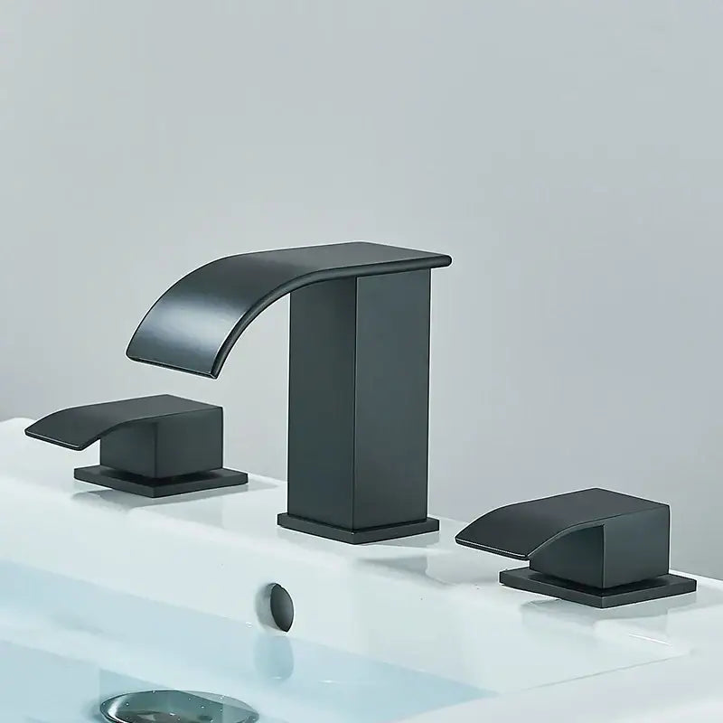 Modern brushed gold dual handle waterfall faucet bathroom sink tap