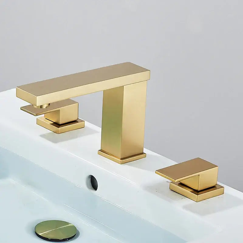 Modern brushed gold dual handle waterfall faucet bathroom sink tap