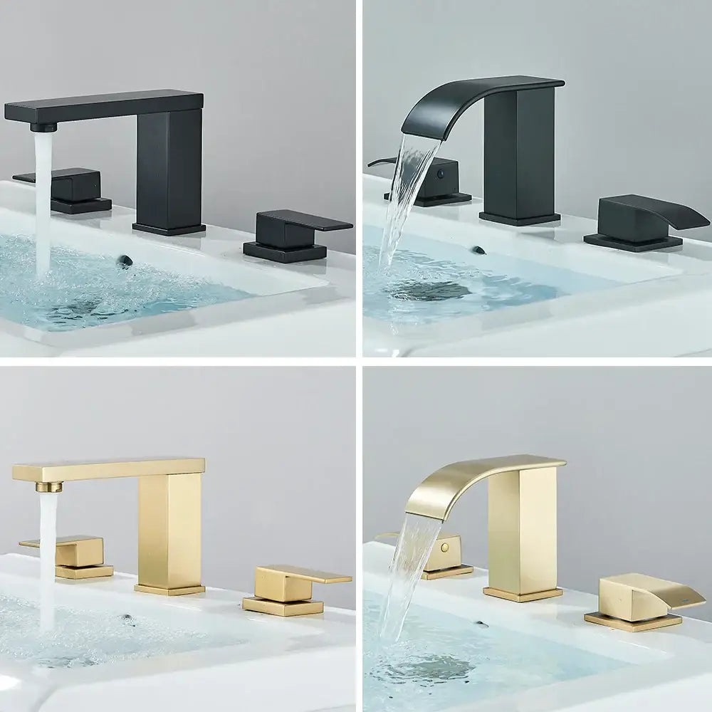 Modern brushed gold dual handle waterfall faucet bathroom sink tap