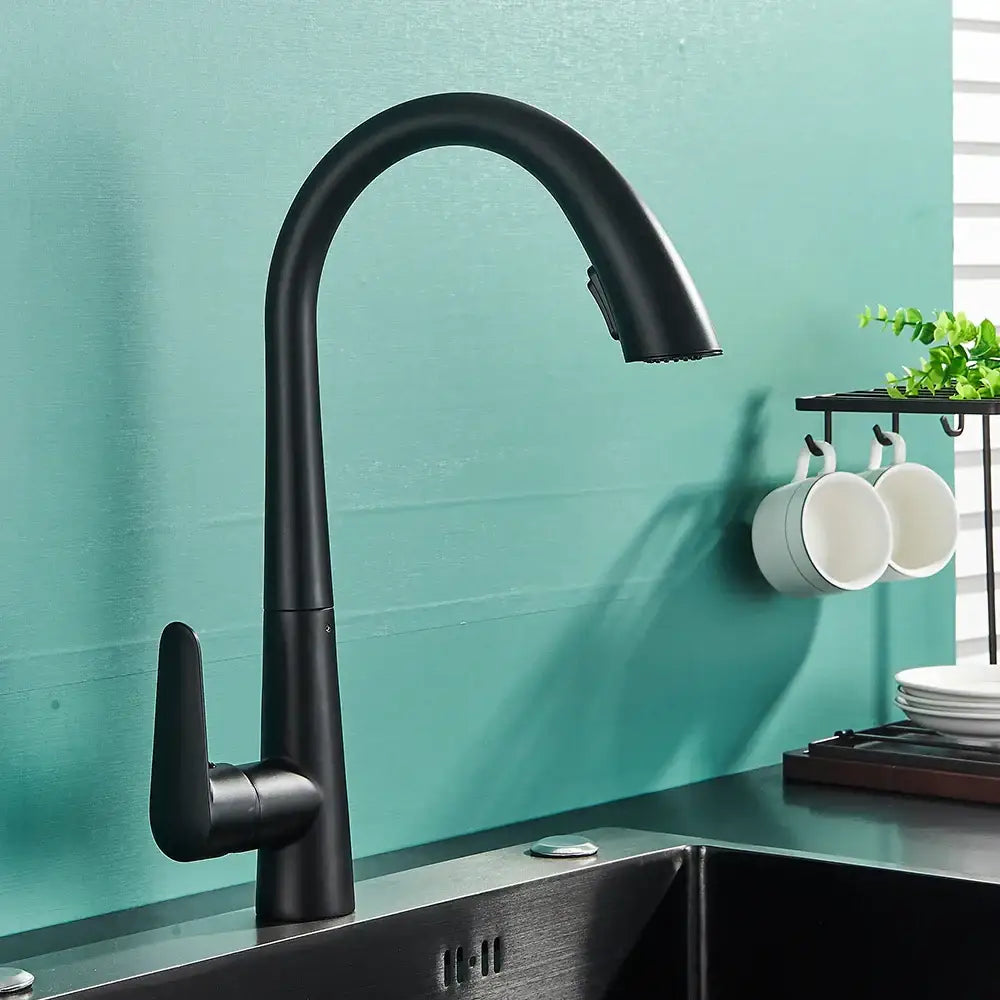 Modern brushed gold gourmet kitchen faucet with flexible pull out tap