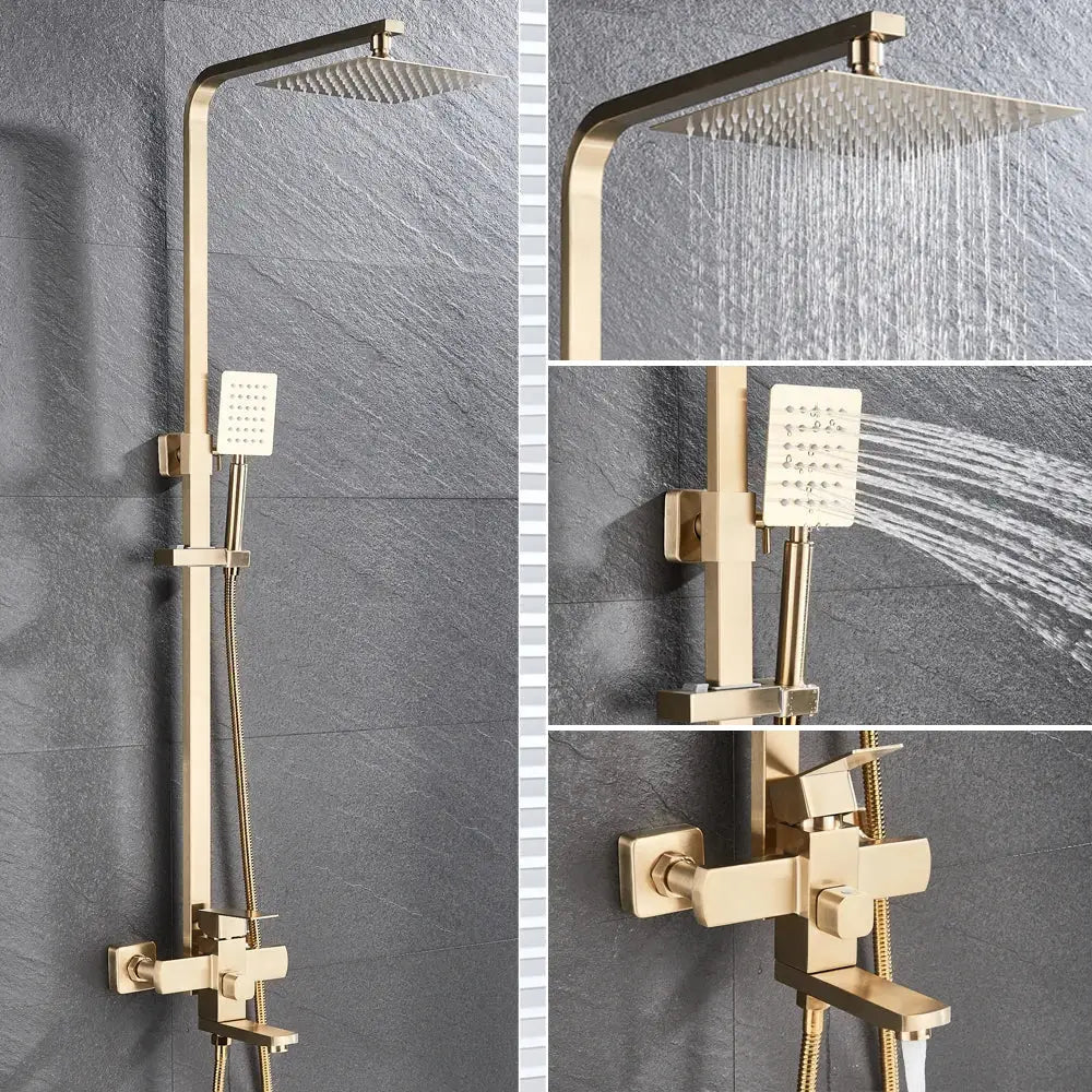 Modern brushed gold rain shower set bathroom mixer with handheld spray