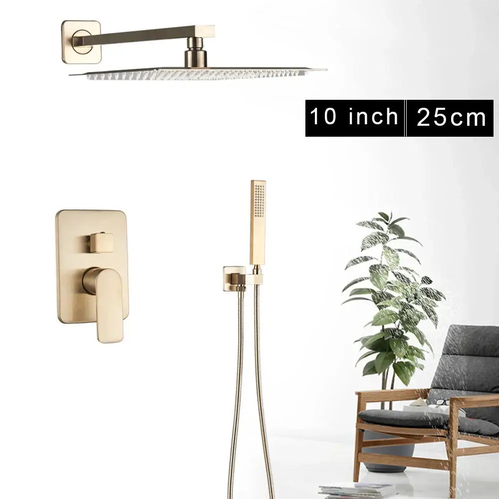 Modern brushed gold rainfall shower set bathroom wall mounted mixer