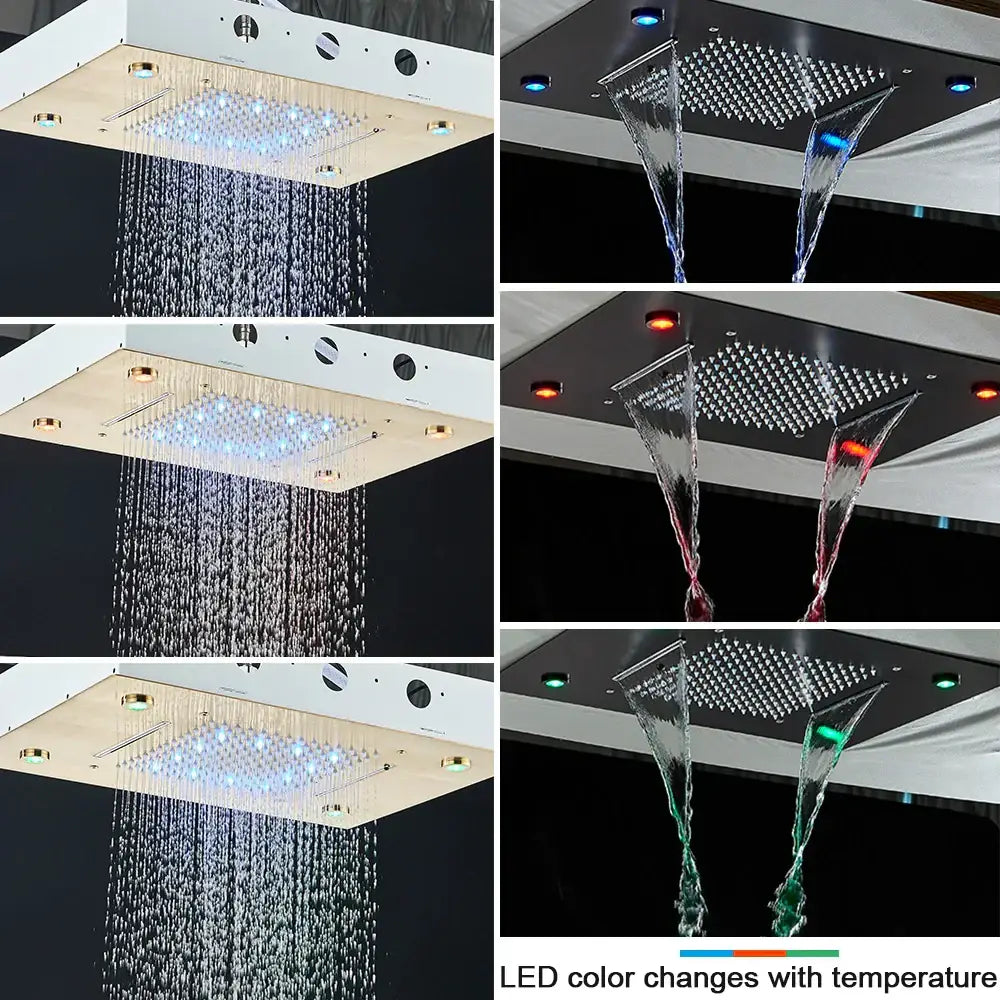 Modern brushed gold rainfall shower set with led bathroom faucet