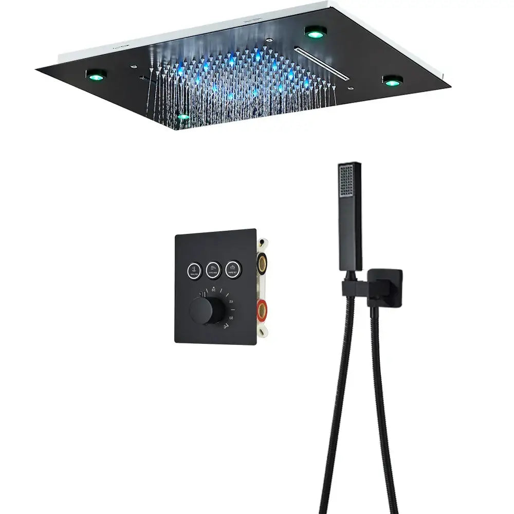 Modern brushed gold rainfall shower set with led bathroom faucet
