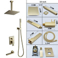 Modern brushed gold shower set with square rainfall head bathroom