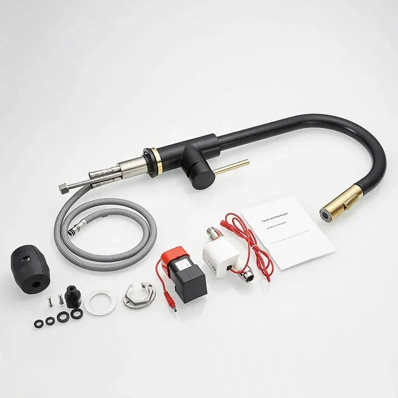 Modern brushed gold smart sensor kitchen faucet dual outlet