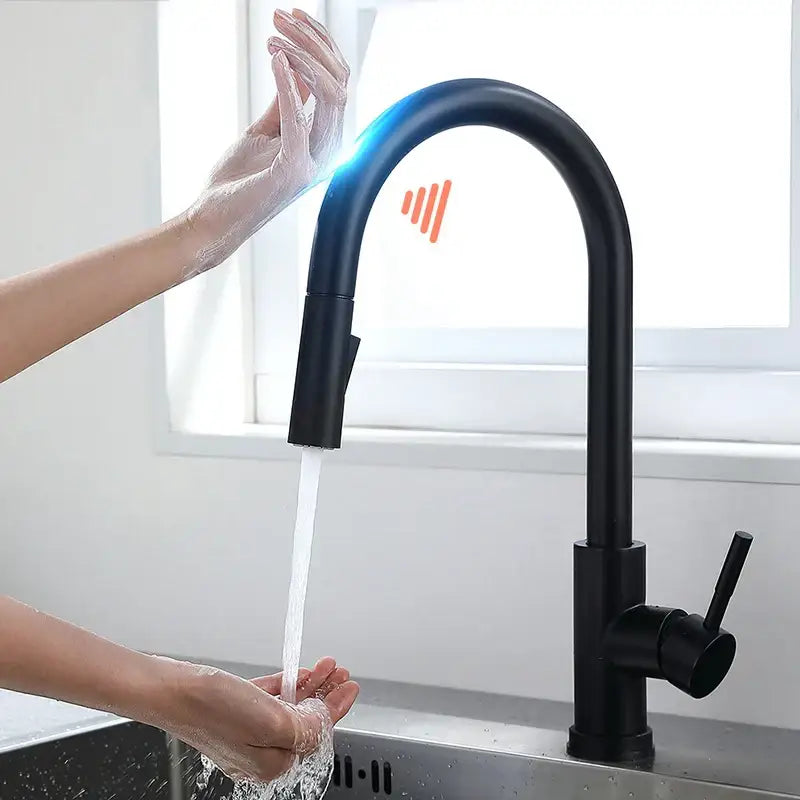 Modern brushed gold smart sensor kitchen faucet dual outlet
