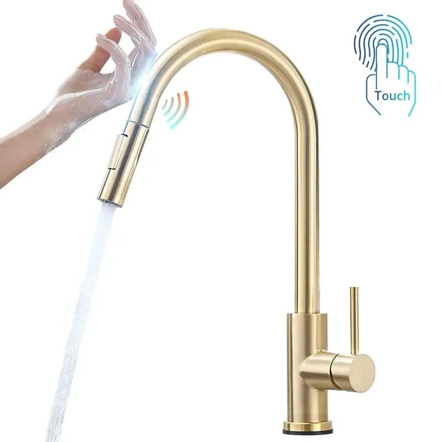 Modern brushed gold smart sensor kitchen faucet dual outlet