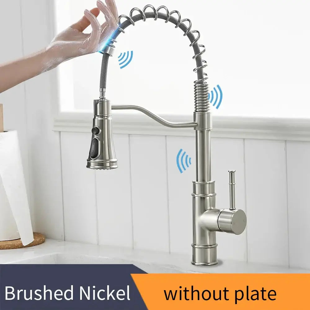 Modern brushed gold smart sensor kitchen faucet dual outlet