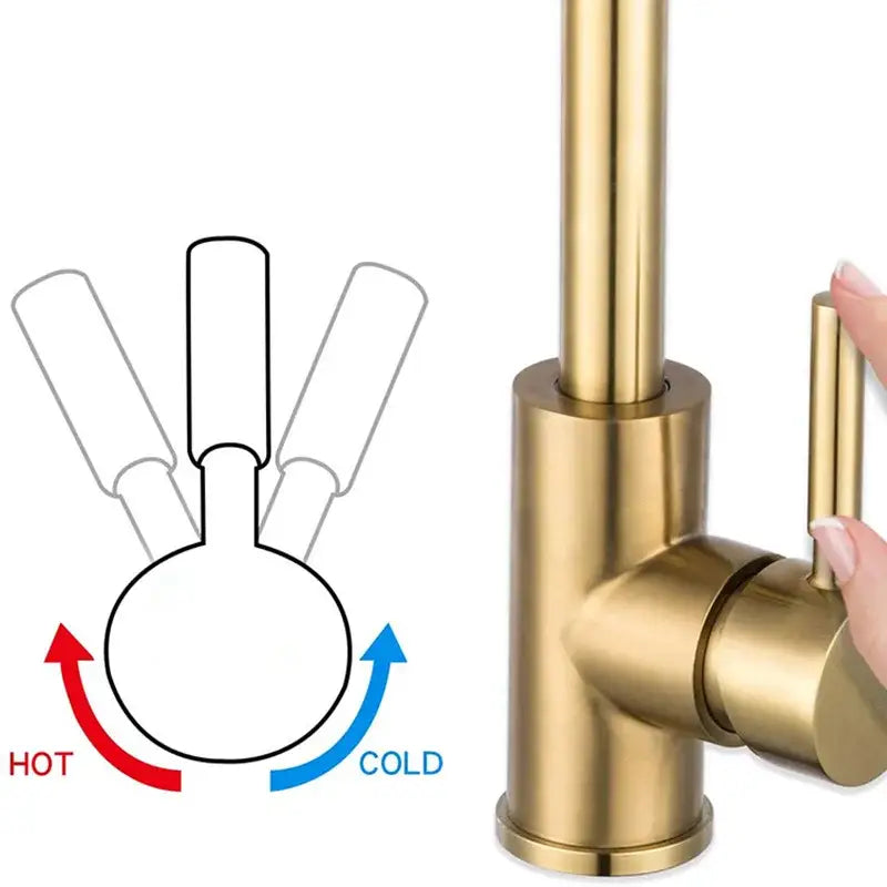 Modern brushed gold stainless steel kitchen faucet with curved spout