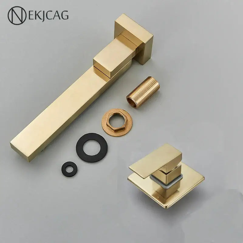 Modern brushed gold wall mounted basin faucet bathroom mixer rotating spout