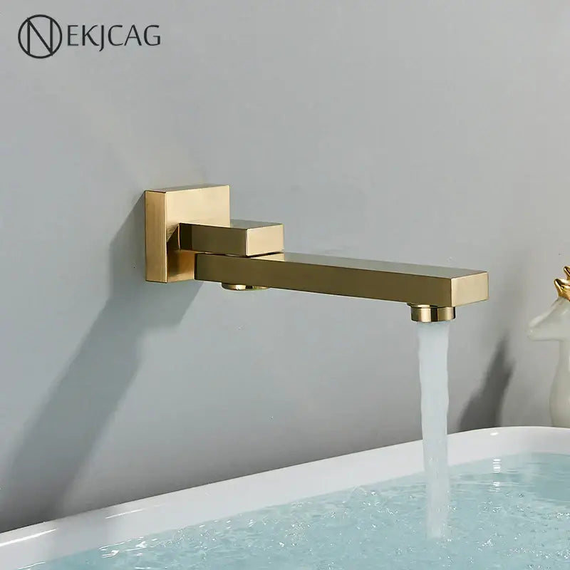 Modern brushed gold wall mounted basin faucet bathroom mixer rotating spout