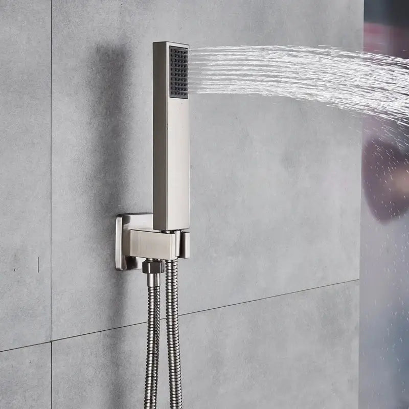 Modern brushed nickel handshower set bathroom rectangular showerhead