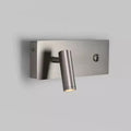 Modern brushed nickel led dimmable reading wall light with cylindrical head and integrated switch for bedroom use