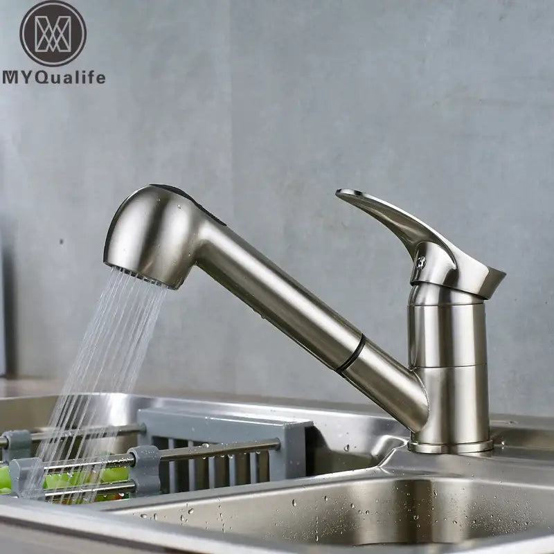 Modern brushed nickel pull down kitchen faucet with single lever handle