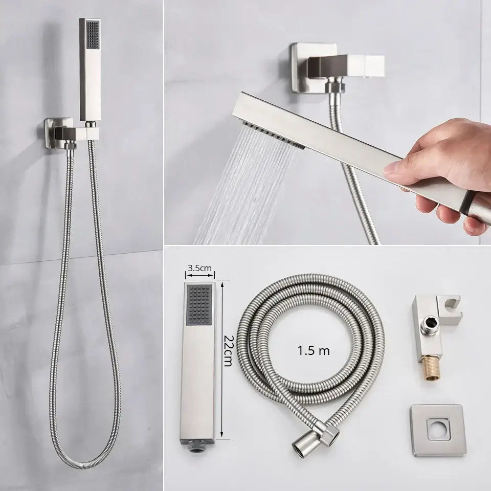 Modern brushed nickel thermostatic shower faucet set bathroom rainfall