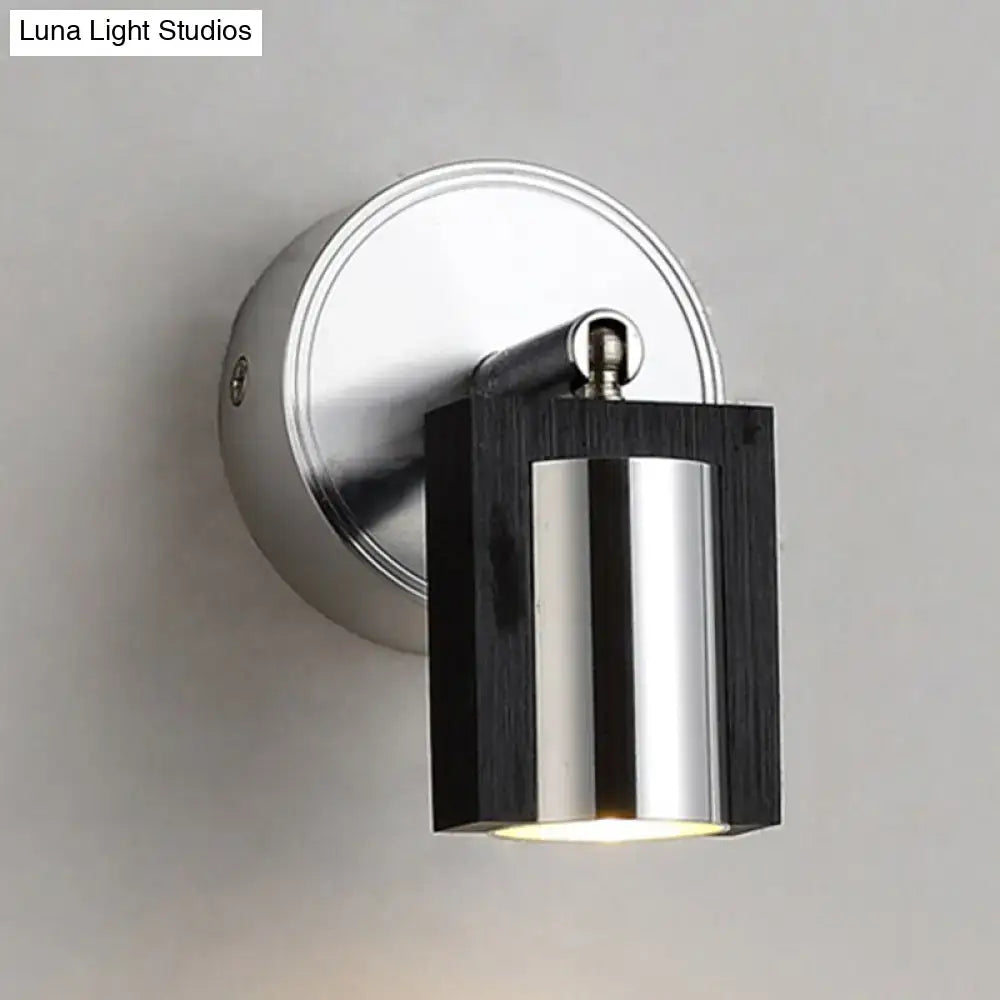 Modern brushed nickel & wood wall sconce bedroom warm white light