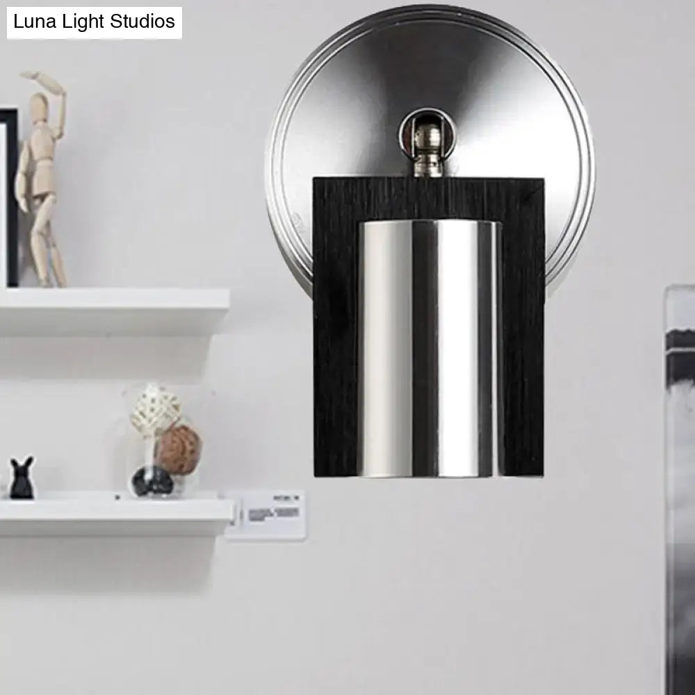 Modern brushed nickel & wood wall sconce bedroom warm white light
