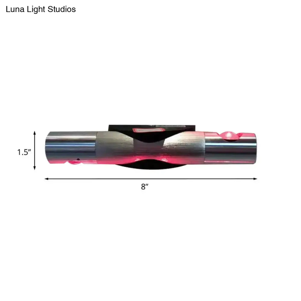 Modern brushed silver led light bedroom sconce with pink accents