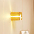 Modern burlywood cube wooden wall light fixture with glowing horizontal light strip suitable for 220v-240v 110v-120v use