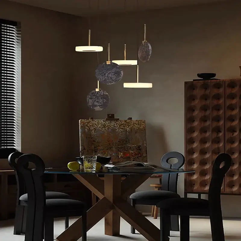 Modern burlywood marble led ceiling chandelier for living room